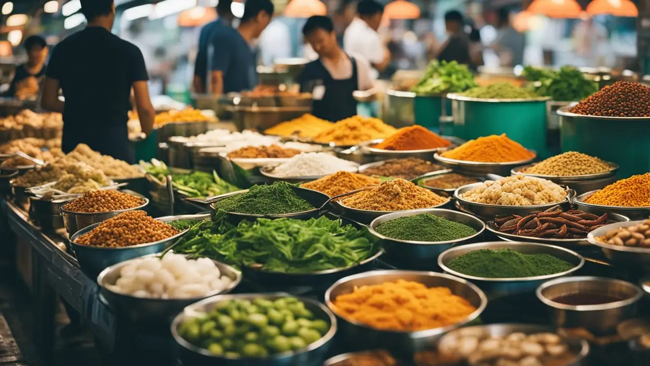 Close up on a plate of mashed potatoes, topped with baked pork chops with cream of mushroom soup, and a side of green beans.