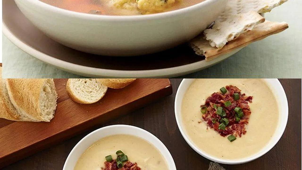 Close up on a plate of mashed potatoes, topped with baked pork chops with cream of mushroom soup, and a side of green beans.